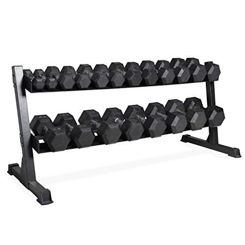 CAP 550 lb Coated Chrome Handle Hex Dumbbell Weight Set with Two Tier Rack