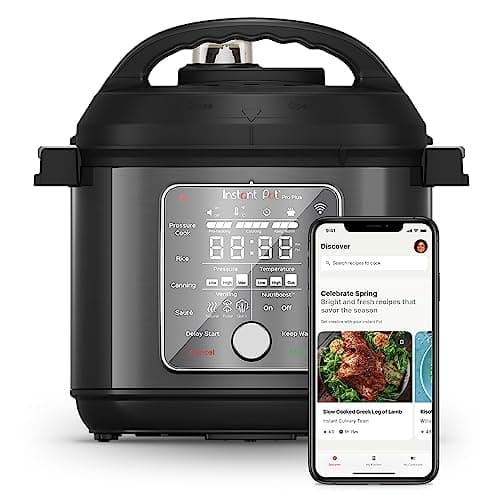 Amazon product image of Instant Pot Pro Plus 6-quart multicooker showing digital display and stainless-steel pot