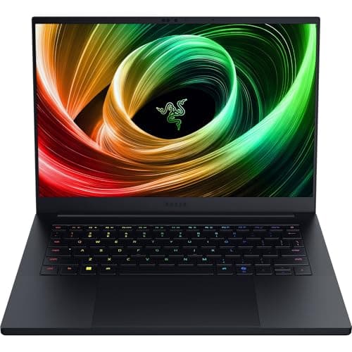 Amazon product image of the Razer Blade 14 laptop open, showing keyboard and 3K OLED display