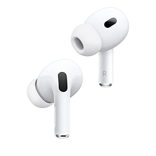 Amazon product image showing AirPods Pro 2 earbuds and charging case