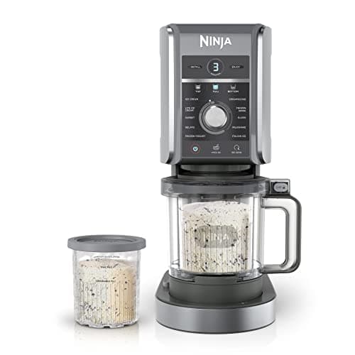Amazon product image: Ninja Creami Deluxe machine, control panel and two 24-oz XL tubs.